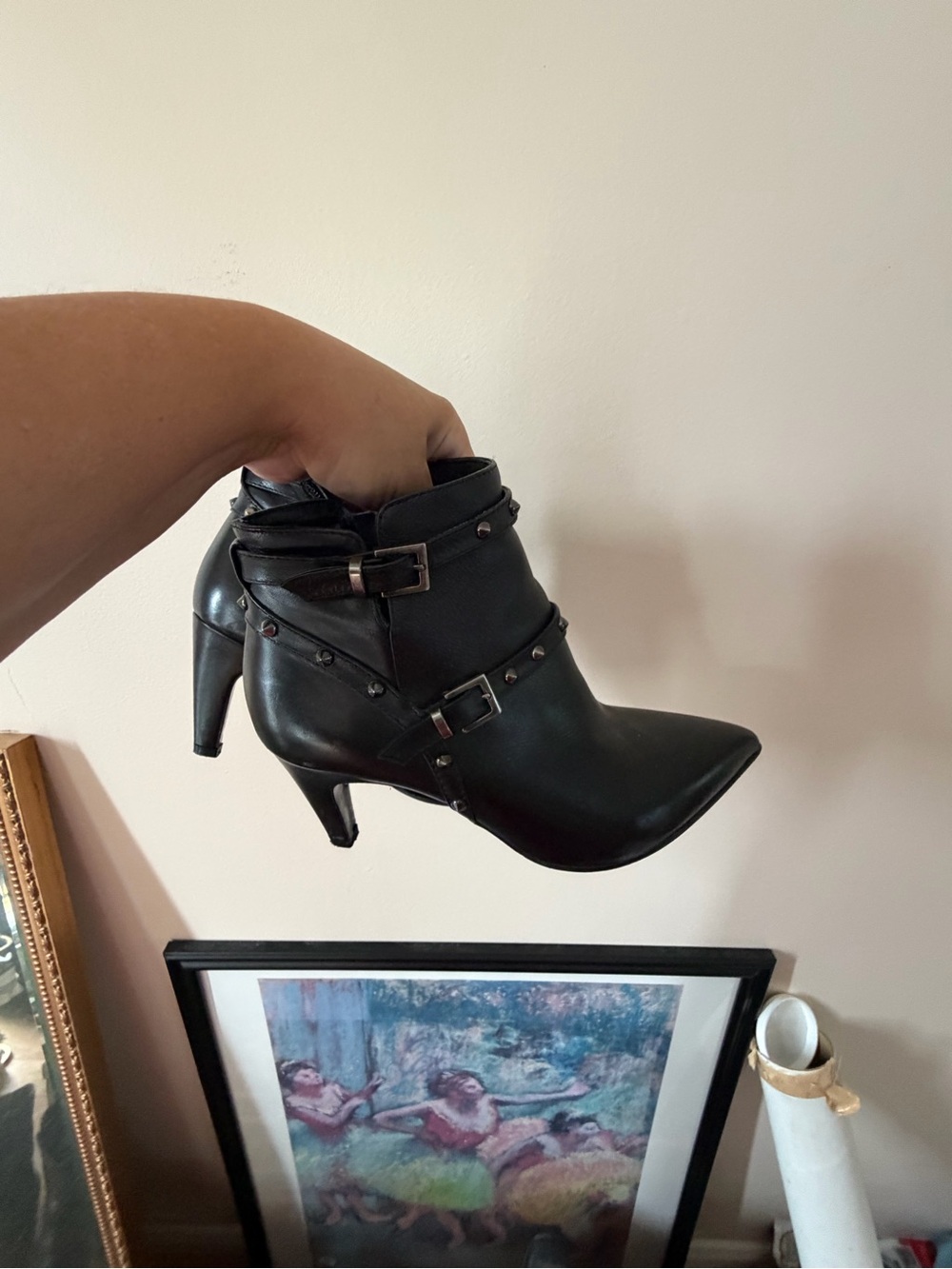 Black Pointed-Toe Buckle Ankle Boots size 5.5